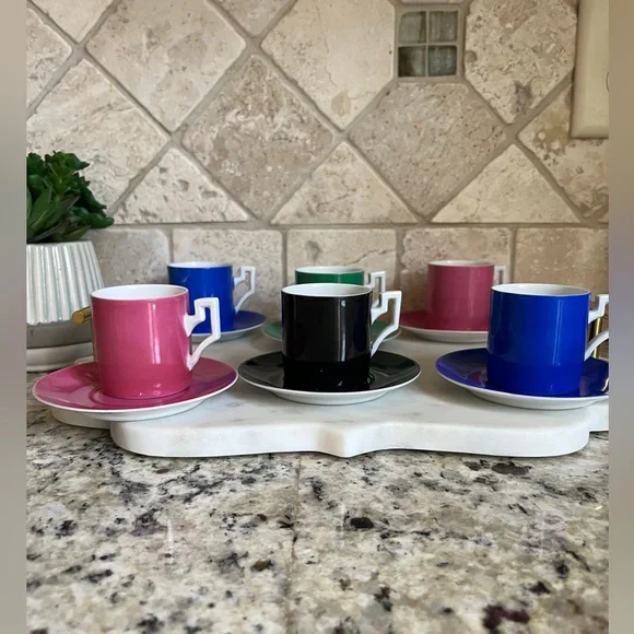 Very Rare Set of 1930's Signed Rudolf Kämpf. Colorful Espresso Fine China Cups - Picture 5 of 12